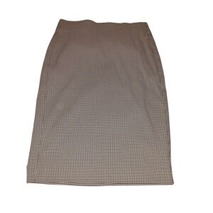 ELLE Womens Brown White Micro Houndstooth Elastic Waist Midi Pencil Skirt Size S